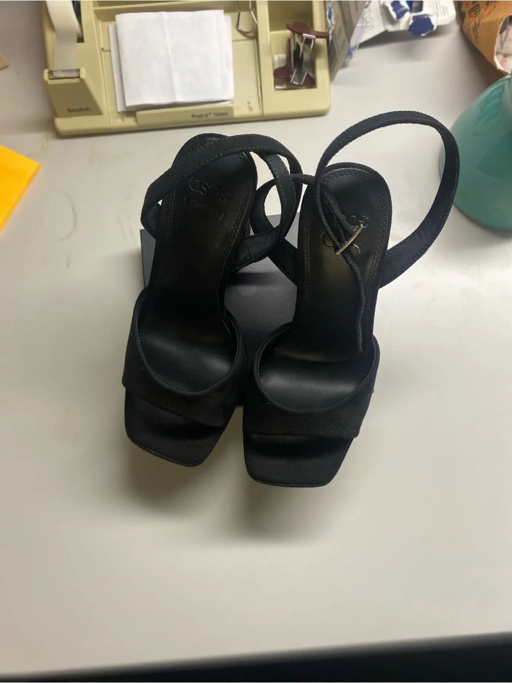 ASOS Design Collection: Black Suede Strappy Block Heel Sandals